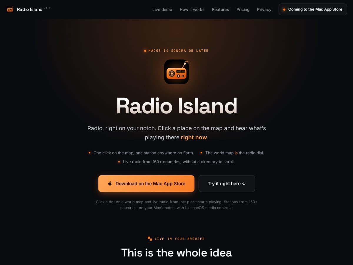 Landing-page snapshot of radio-island.party