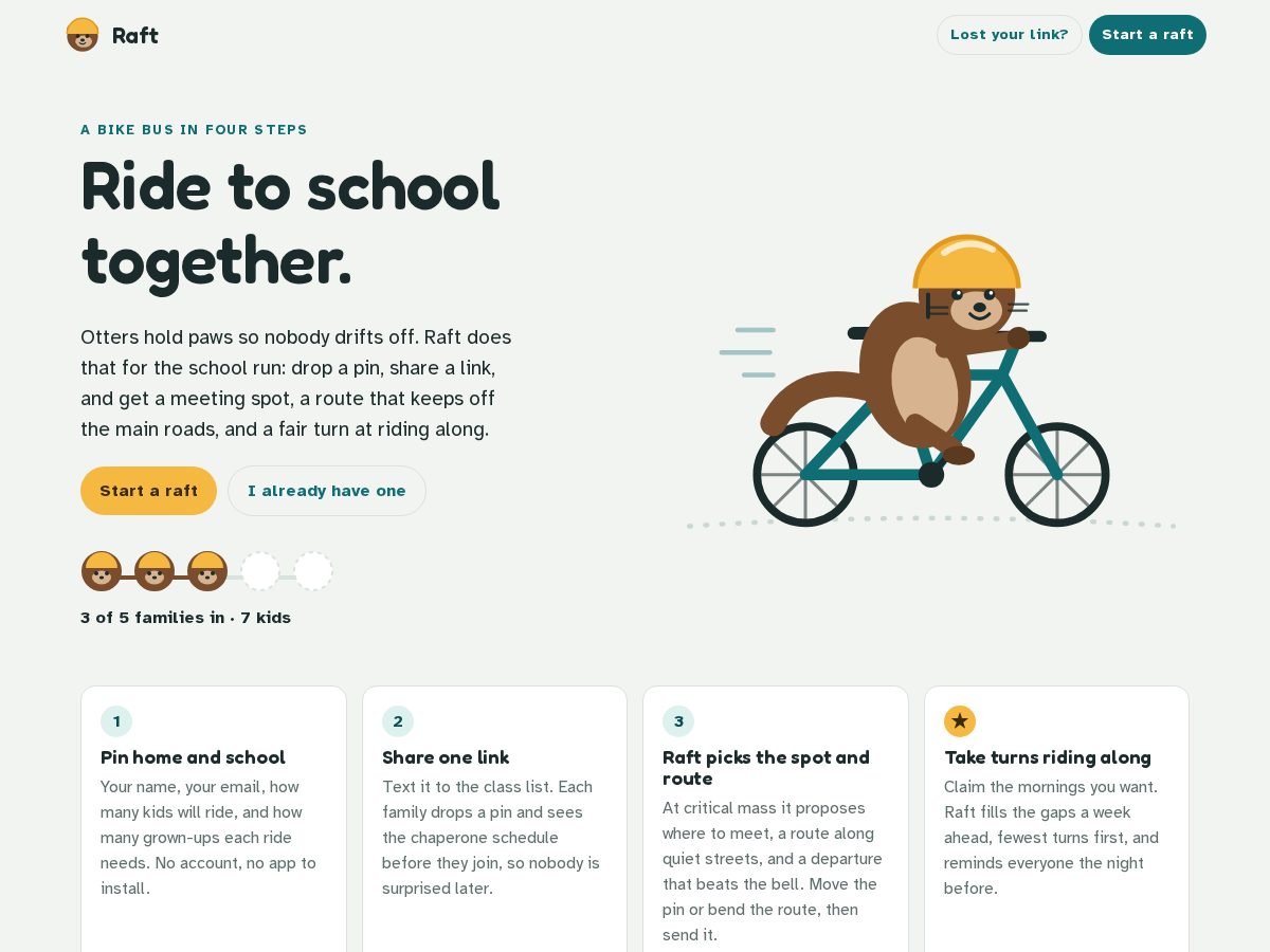 Landing-page snapshot of raftbikebus.com