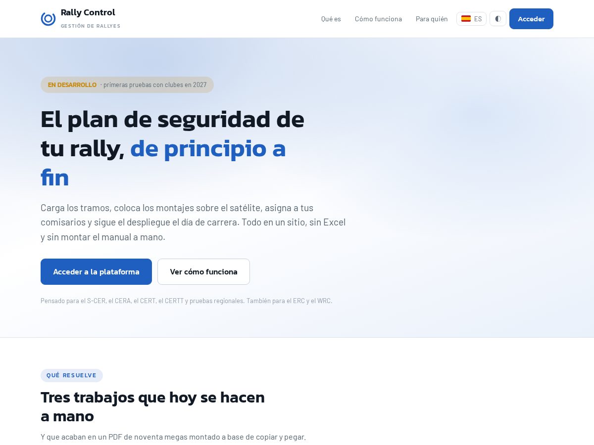 Landing-page snapshot of rallycontrol.app