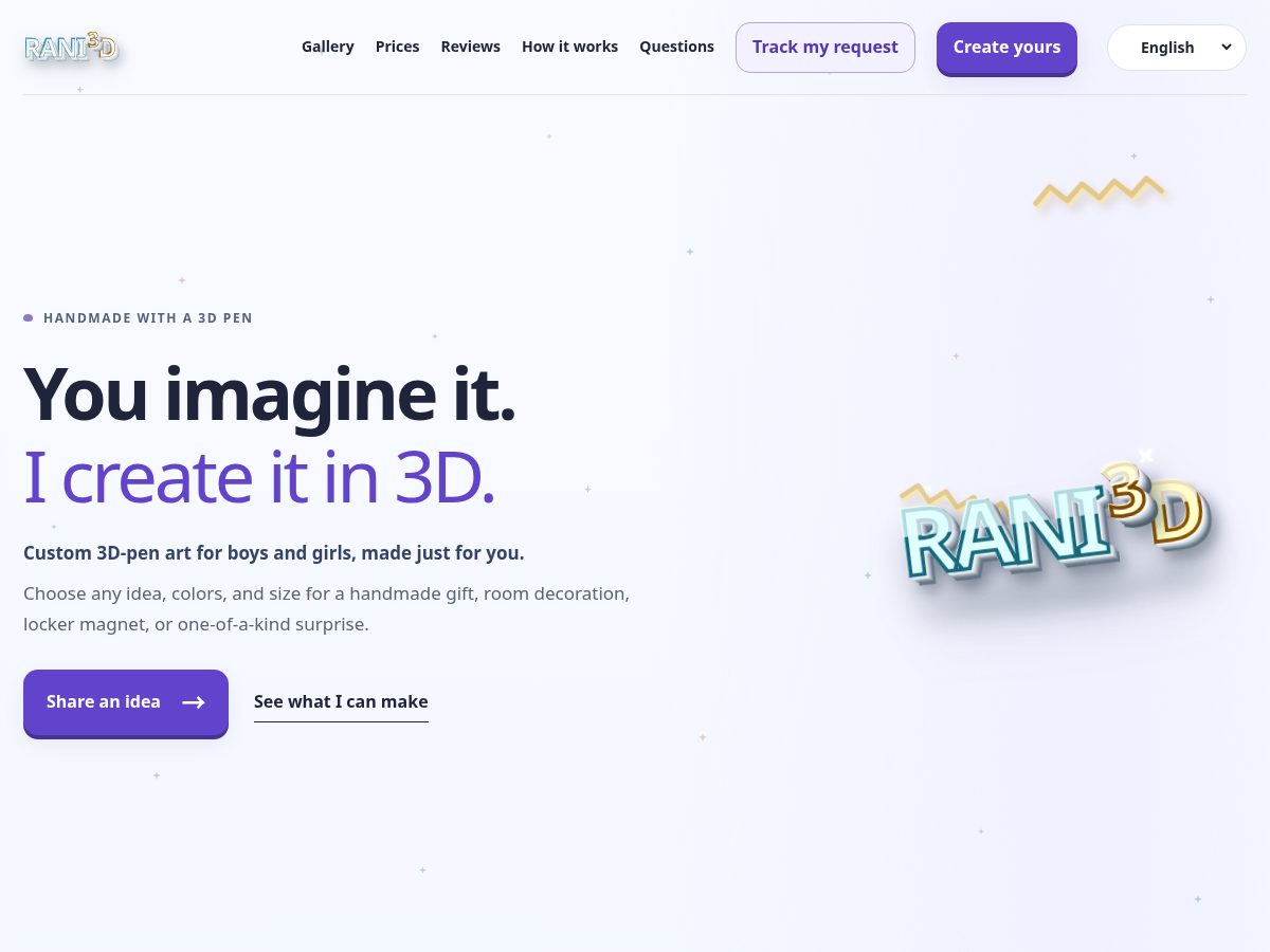 Landing-page snapshot of rani3d.com