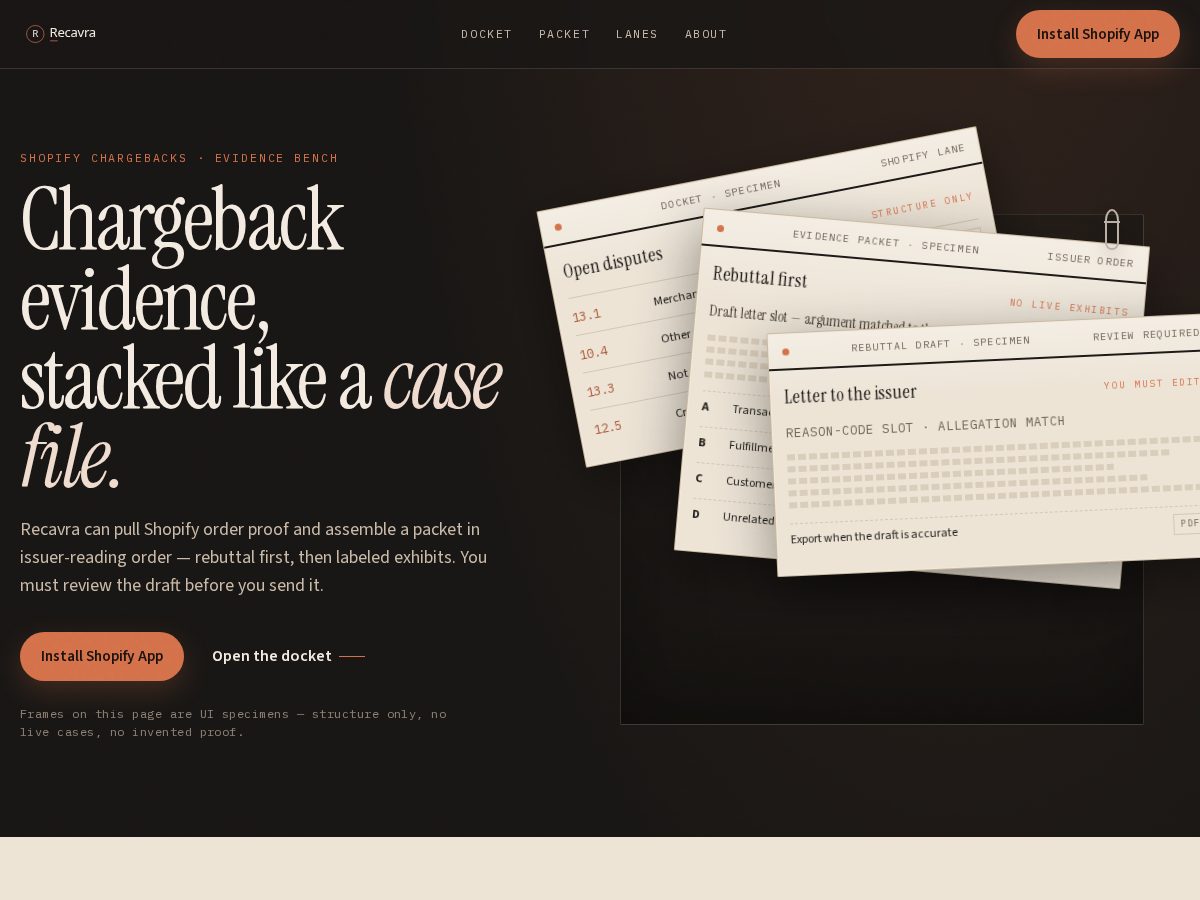 Landing-page snapshot of recavra.com