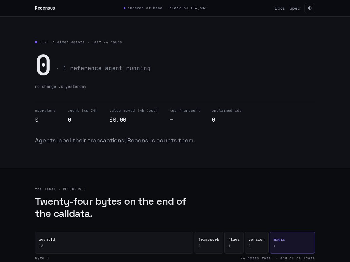 Landing-page snapshot of recensus.xyz