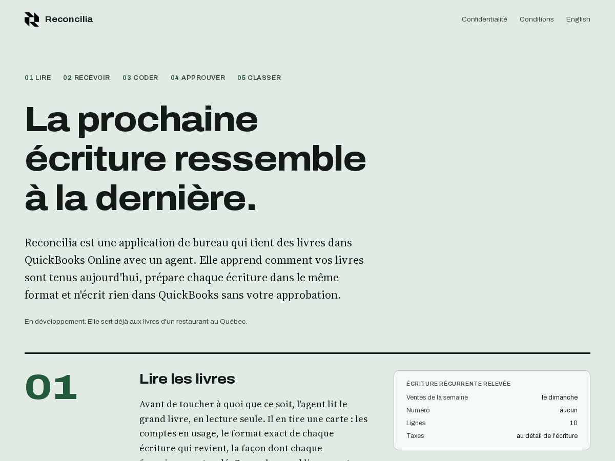 Landing-page snapshot of reconcilia.app
