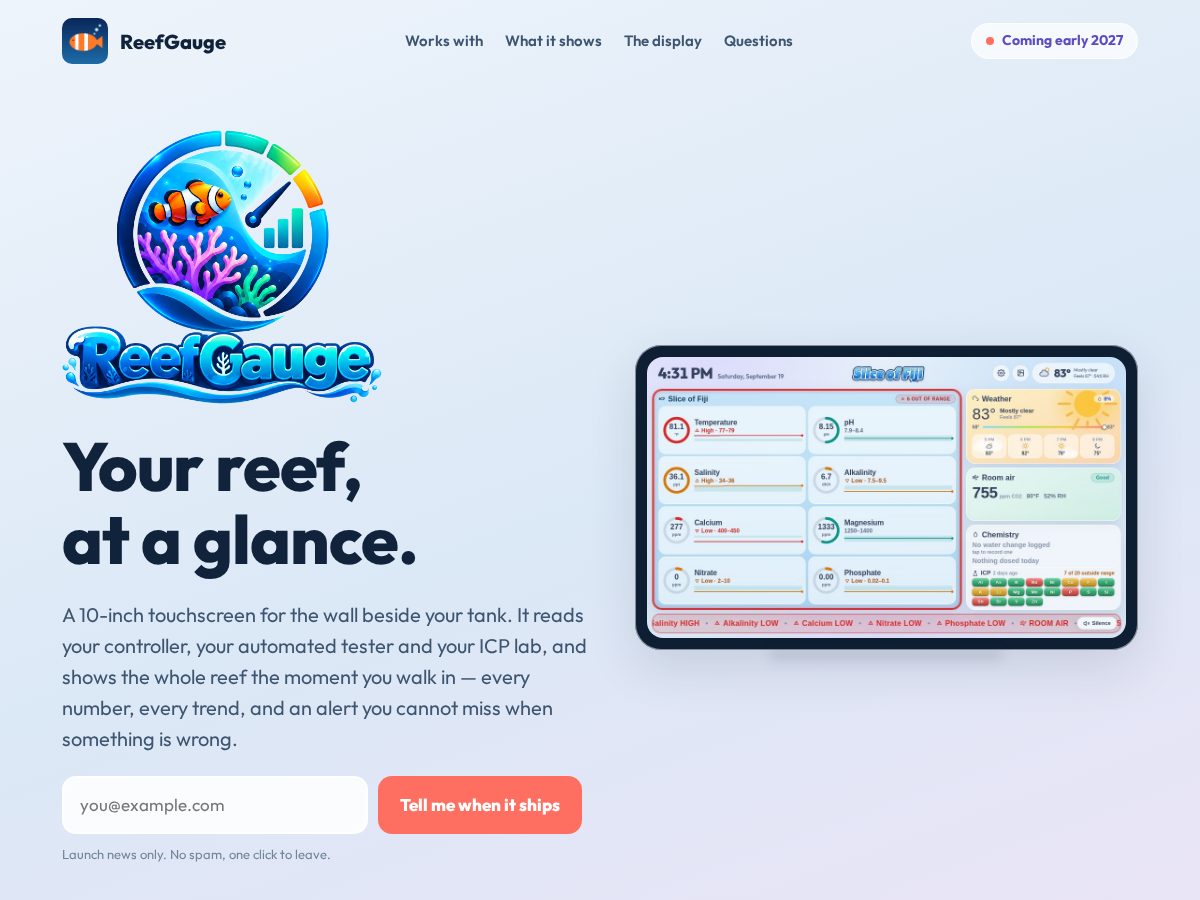 Landing-page snapshot of reefgauge.com