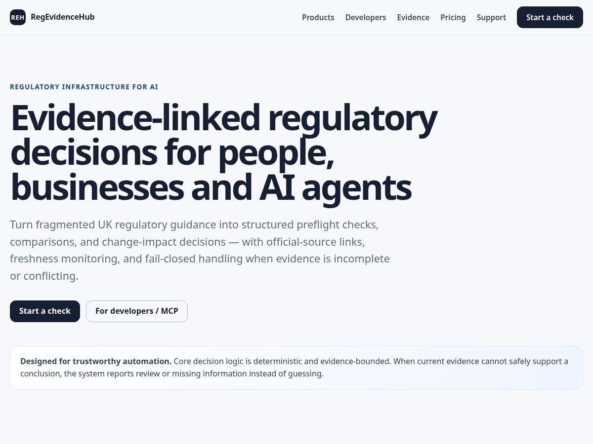 Landing-page snapshot of regevidencehub.com
