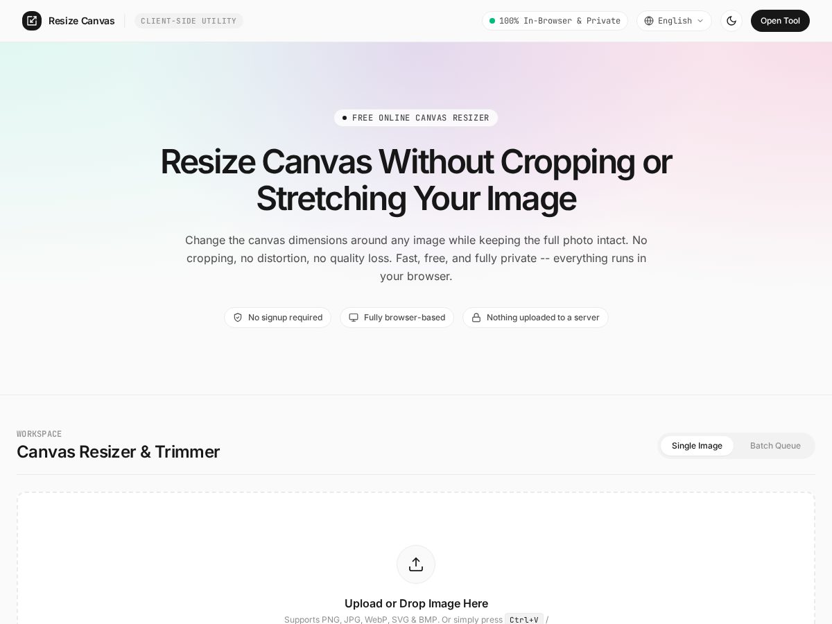 Landing-page snapshot of resizecanvas.com