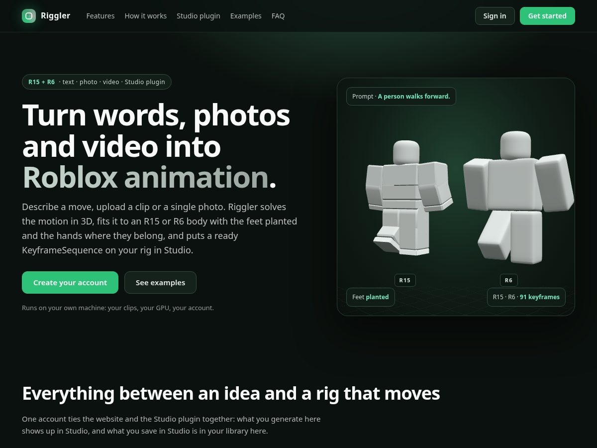 Landing-page snapshot of riggler.app