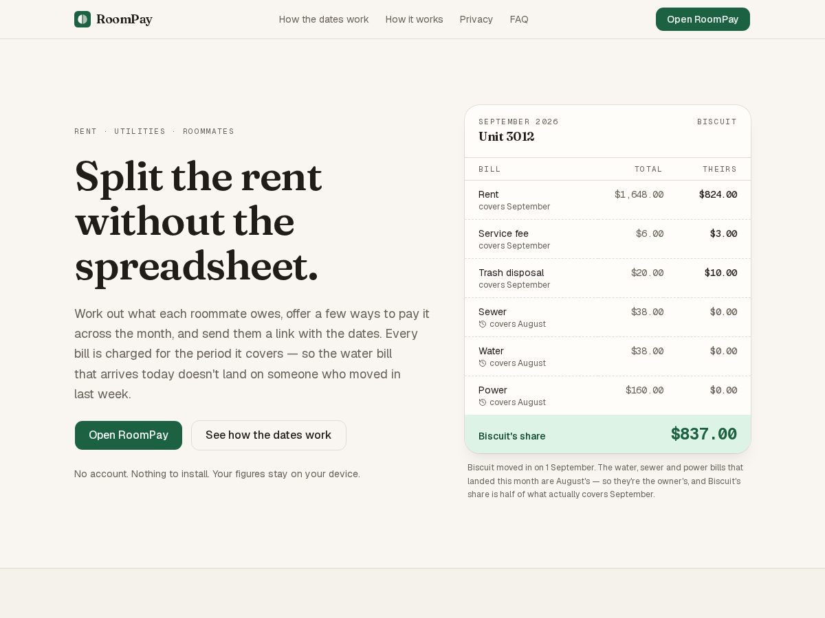 Landing-page snapshot of roompay.app