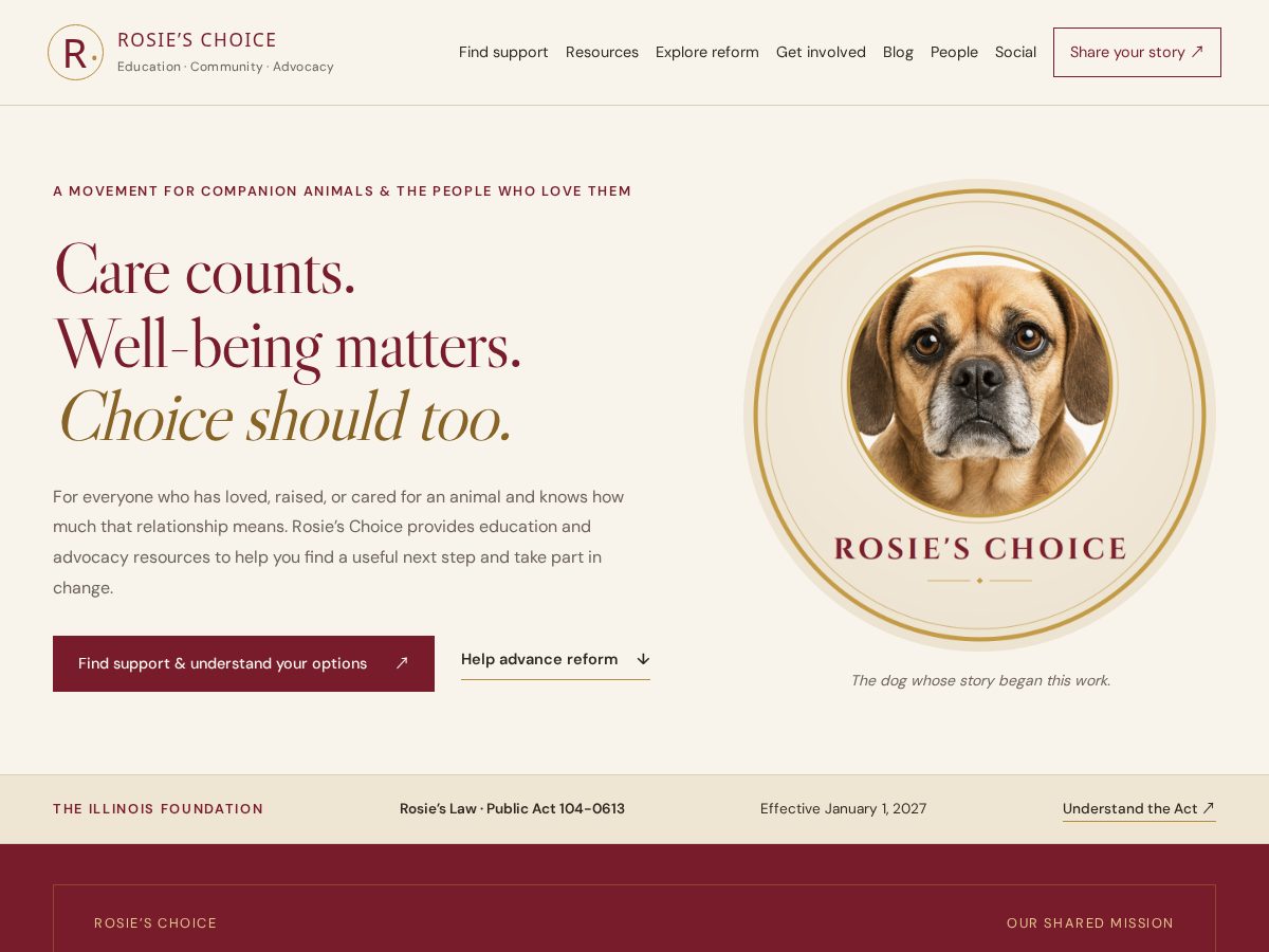 Landing-page snapshot of rosieschoice.org