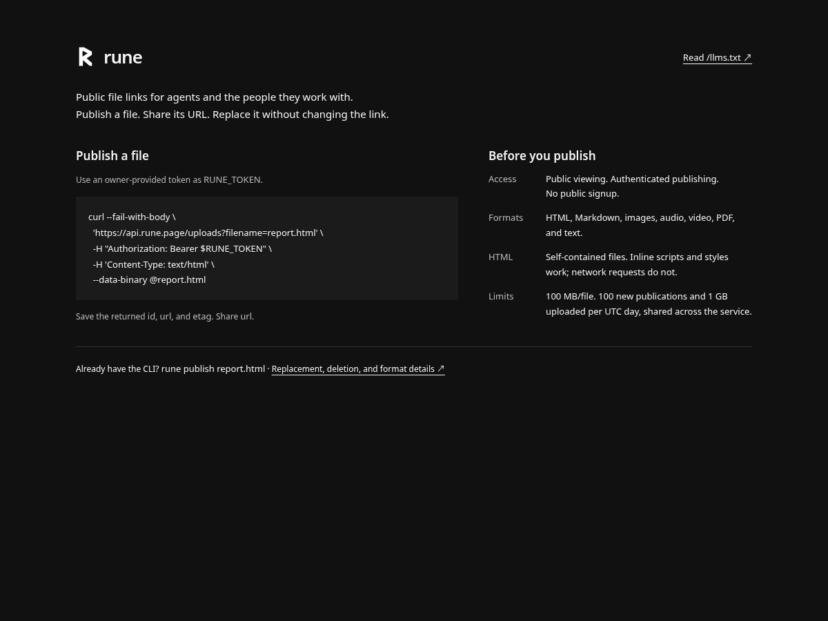 Landing-page snapshot of rune.page