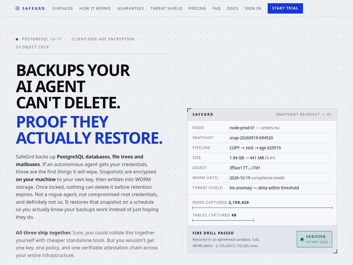 Landing-page snapshot of safegrd.dev