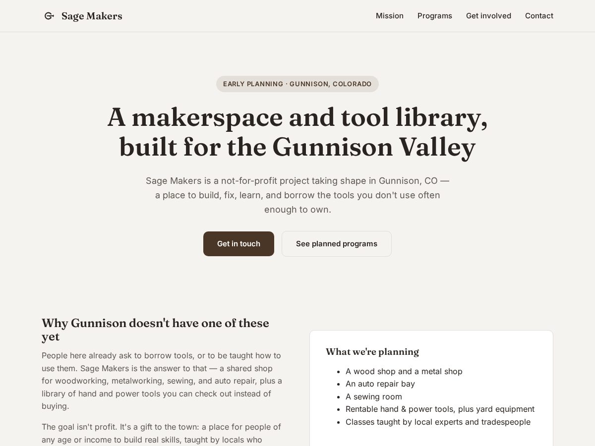 Landing-page snapshot of sagemakers.org