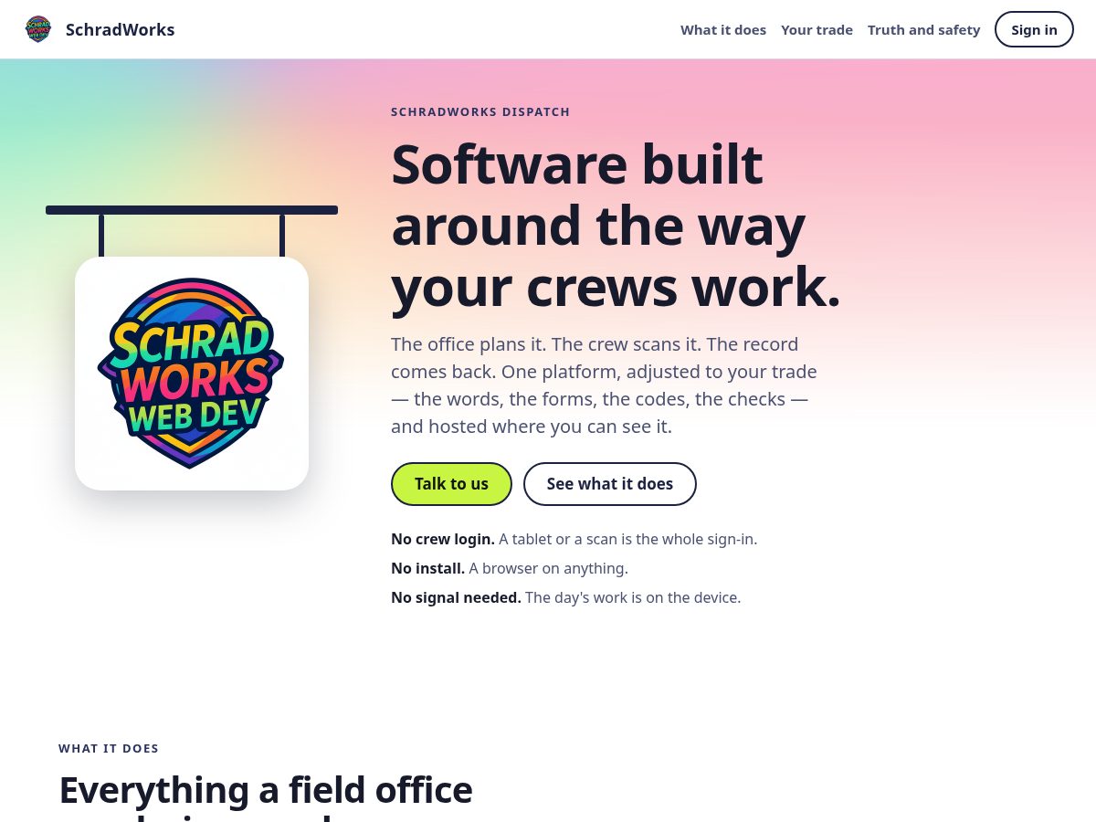 Landing-page snapshot of schrad.works
