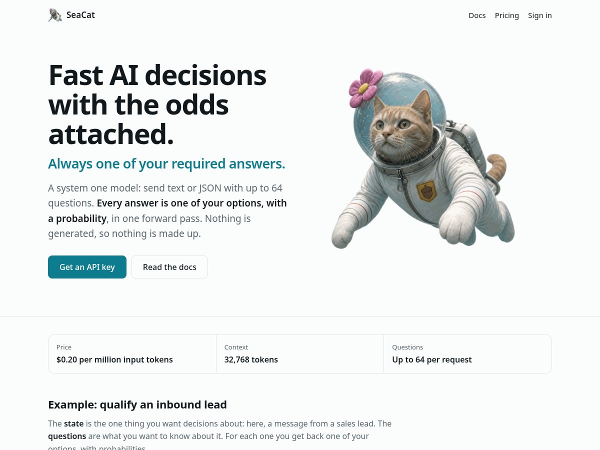 Landing-page snapshot of seacat.dev