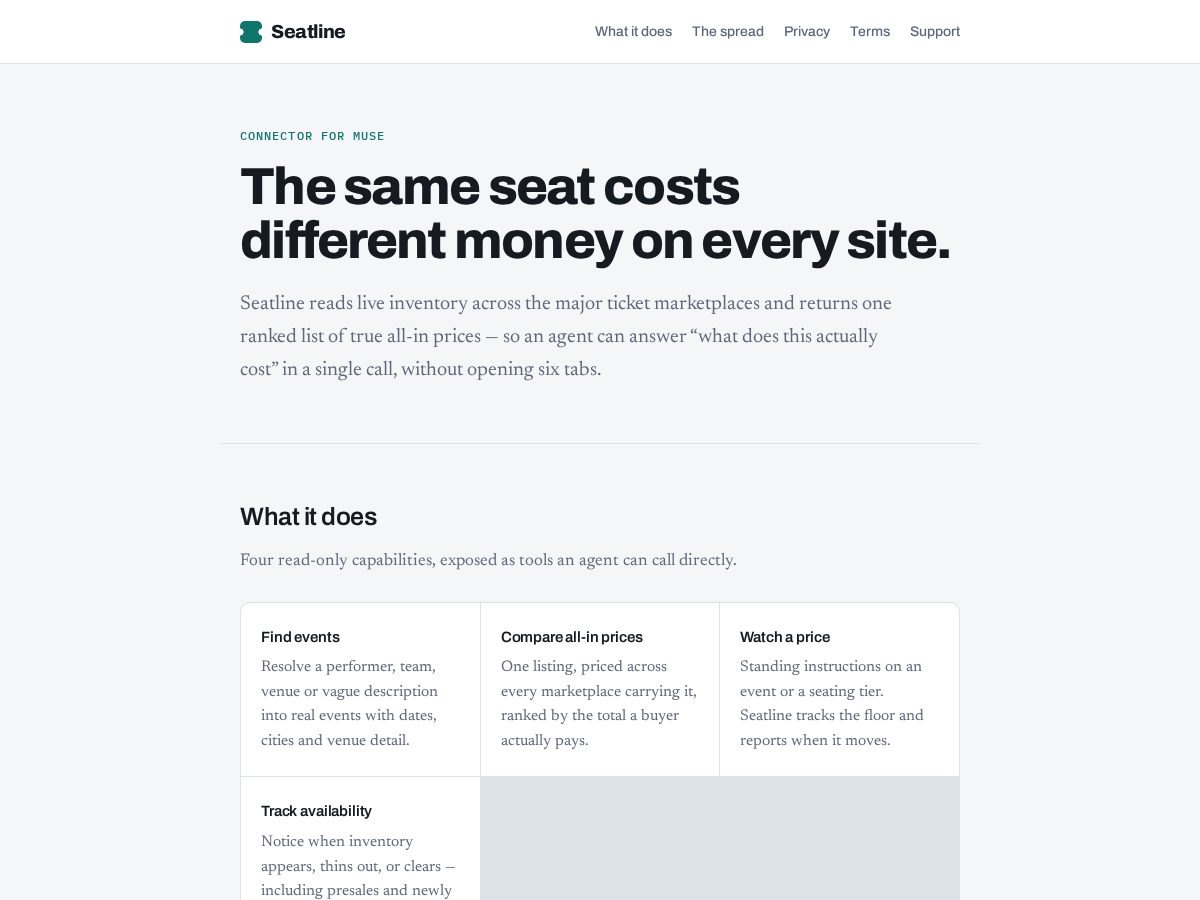 Landing-page snapshot of seatline.app