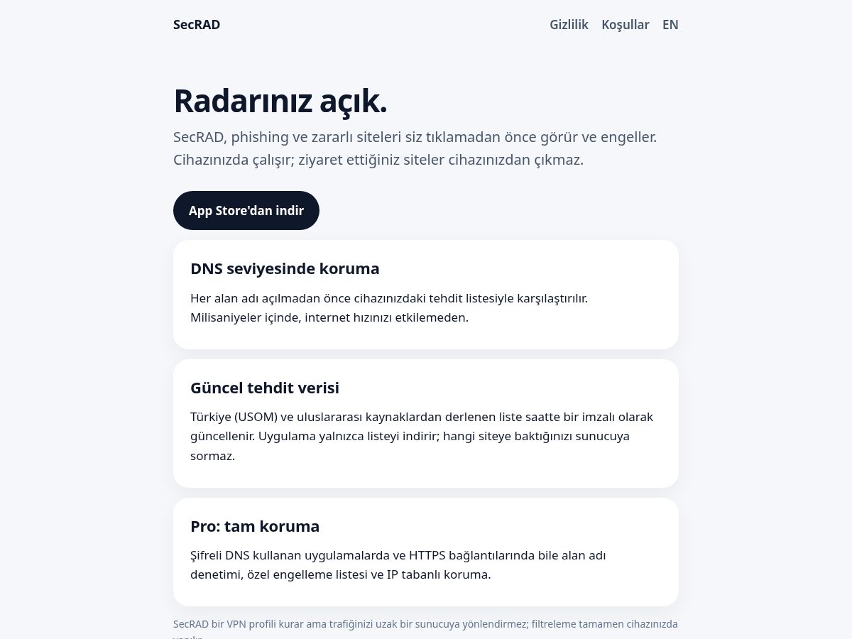 Landing-page snapshot of secrad.app