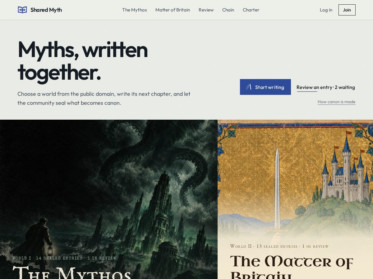 Landing-page snapshot of sharedmyth.net