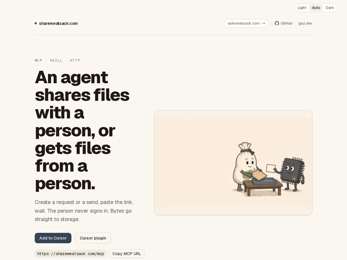 Landing-page snapshot of sharemeatsack.com