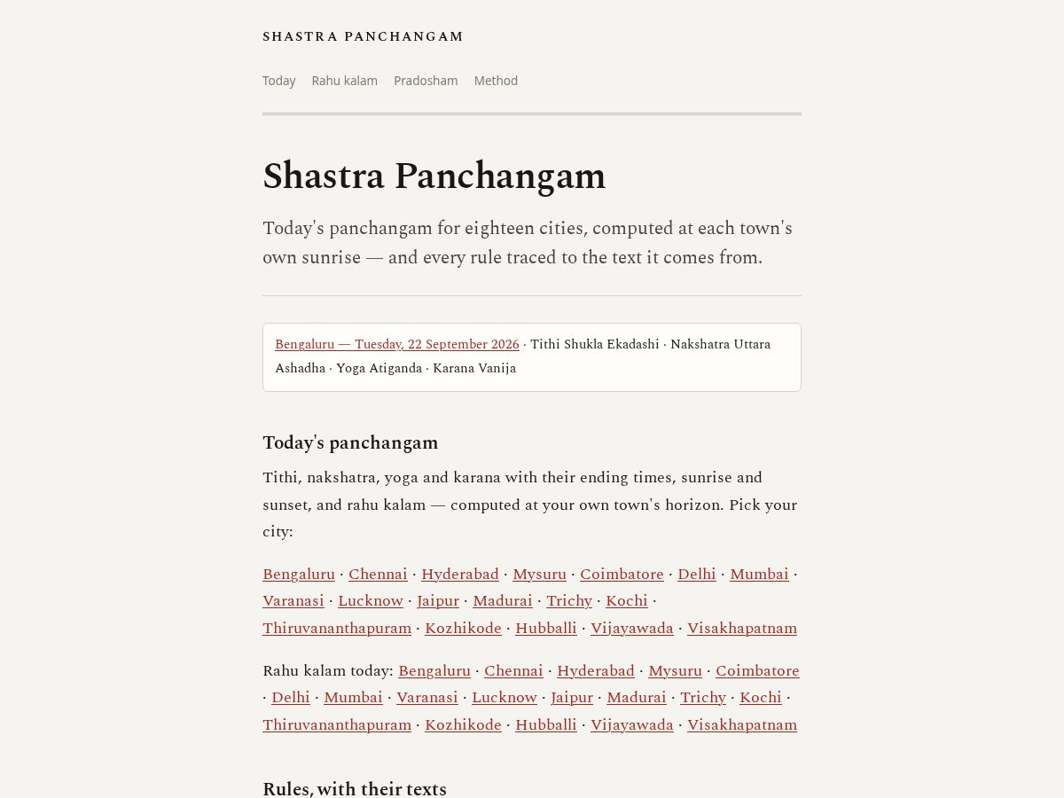 Landing-page snapshot of shastrapanchangam.com