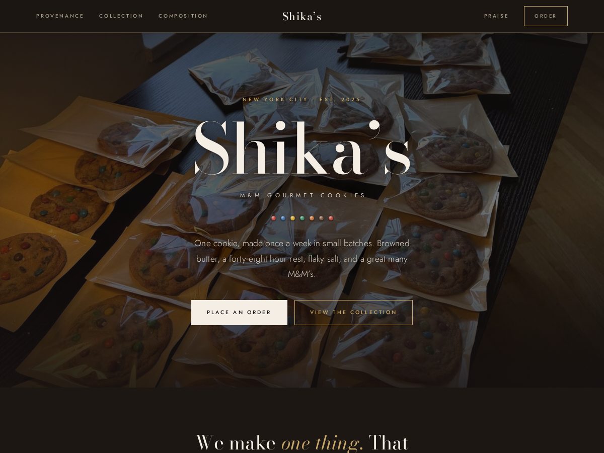 Landing-page snapshot of shikasgourmetcookies.com