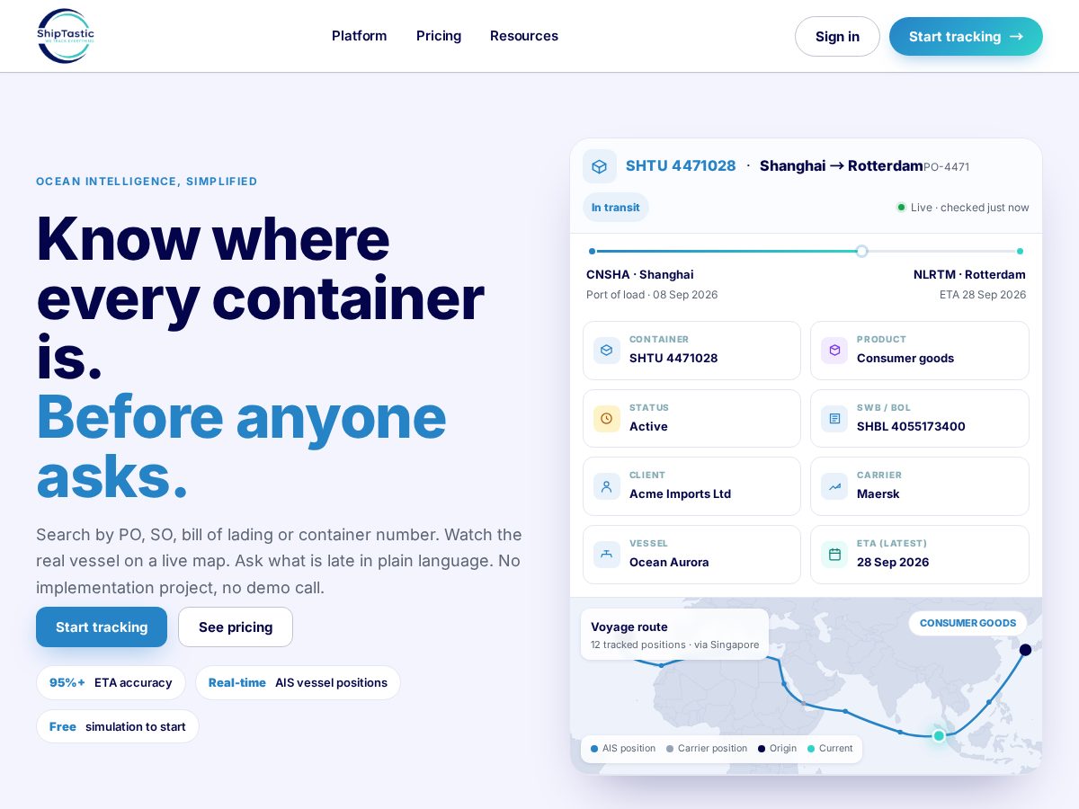 Landing-page snapshot of shiptastictracking.com