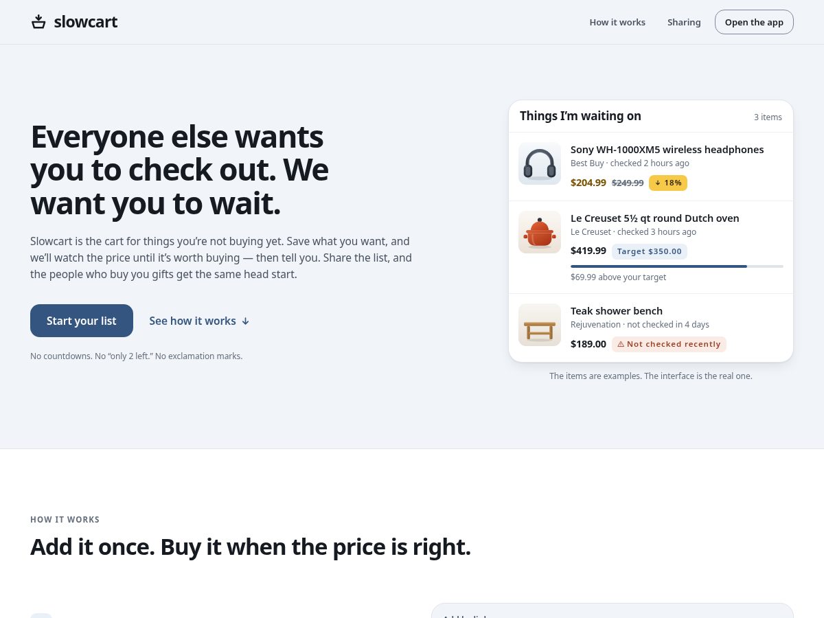 Landing-page snapshot of slowcart.app