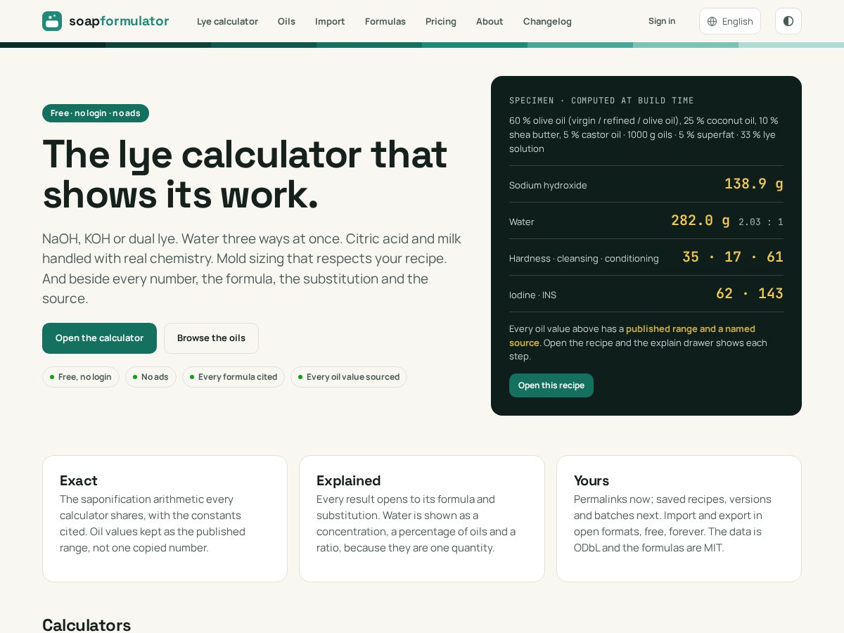 Landing-page snapshot of soapformulator.com