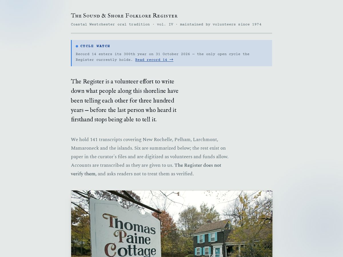 Landing-page snapshot of soundshorefolklore.org