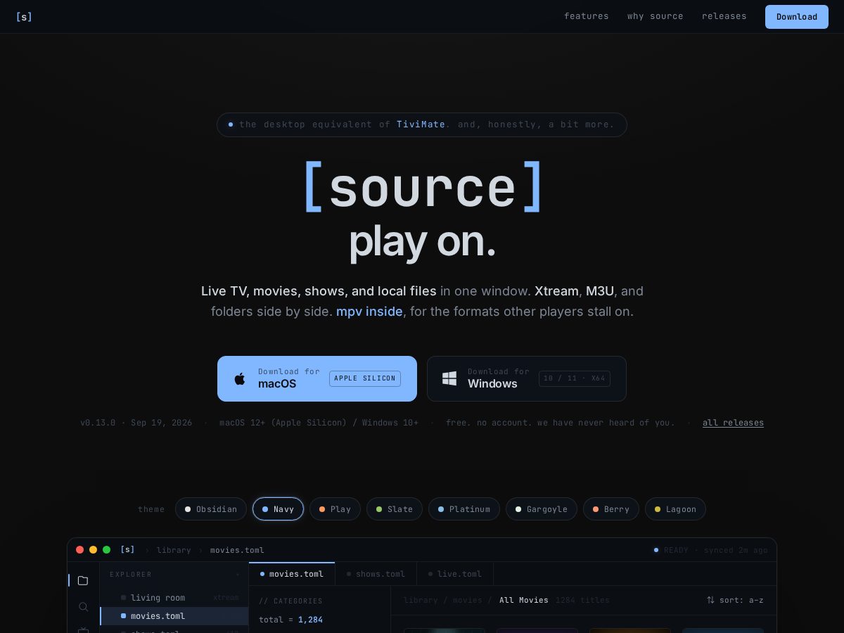 Landing-page snapshot of sourceplayer.app