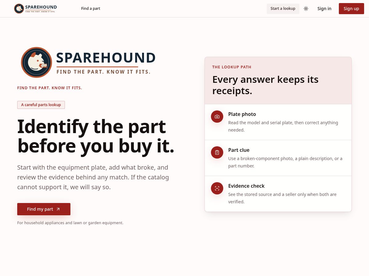 Landing-page snapshot of sparehound.com