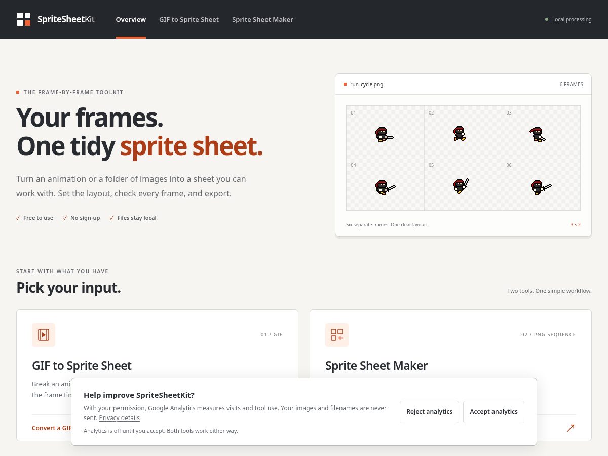 Landing-page snapshot of spritesheetkit.com