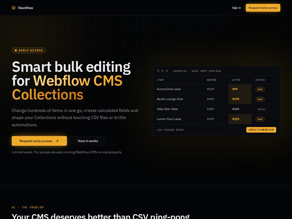 Landing-page snapshot of stackflowcms.com