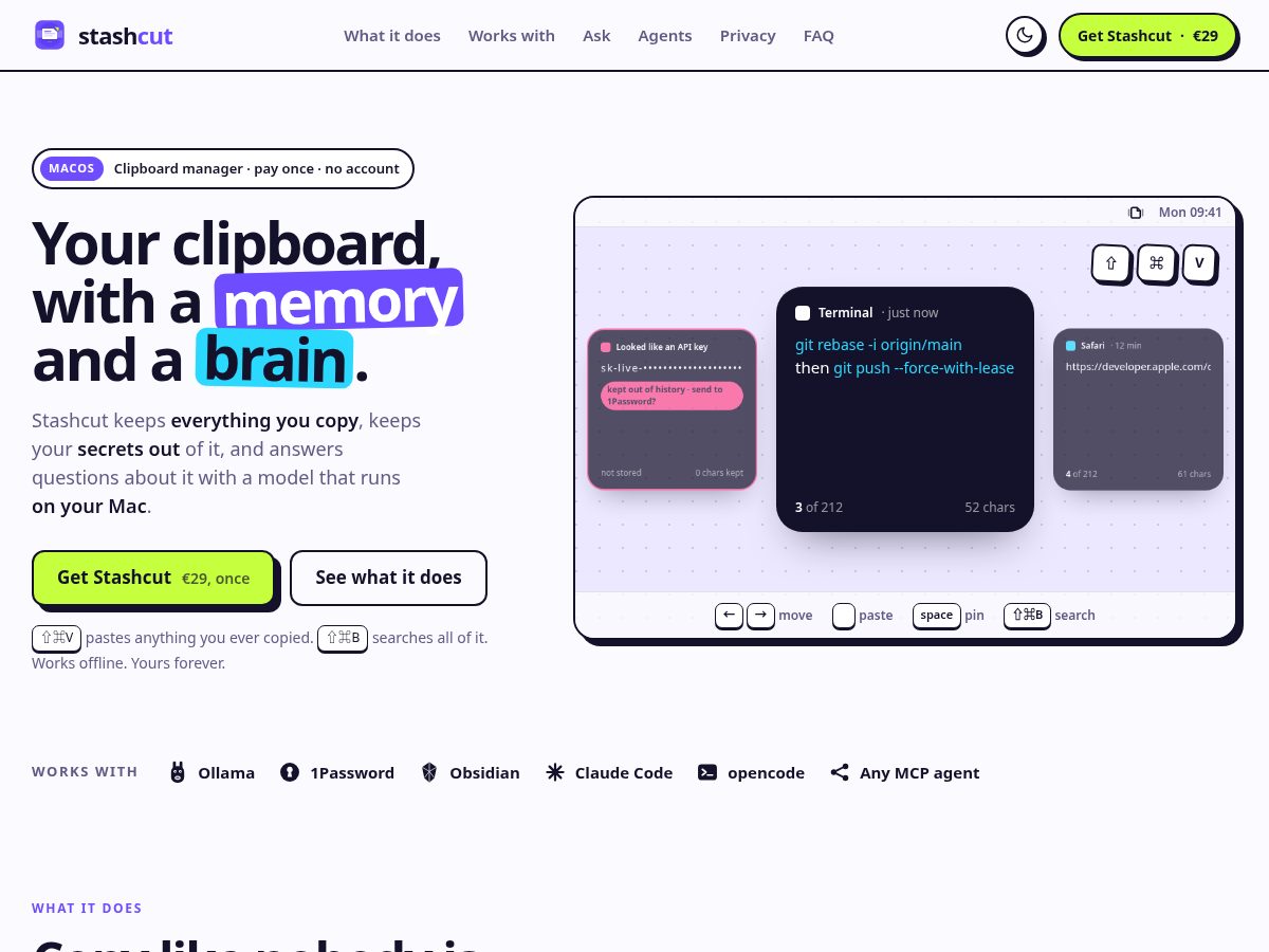 Landing-page snapshot of stashcut.app