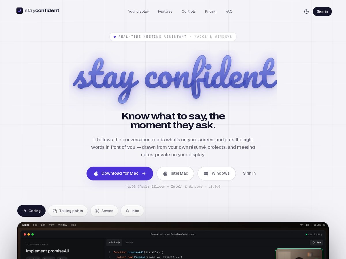Landing-page snapshot of stayconfident.app