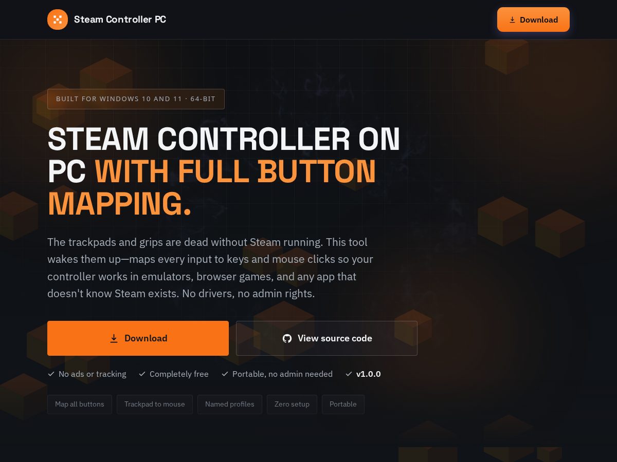 Landing-page snapshot of steamcontrollerpc.com