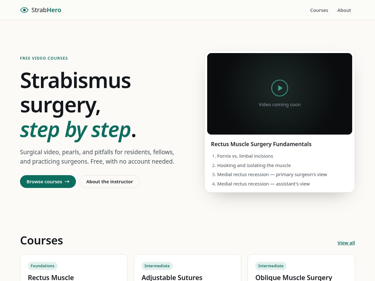 Landing-page snapshot of strabismushero.com
