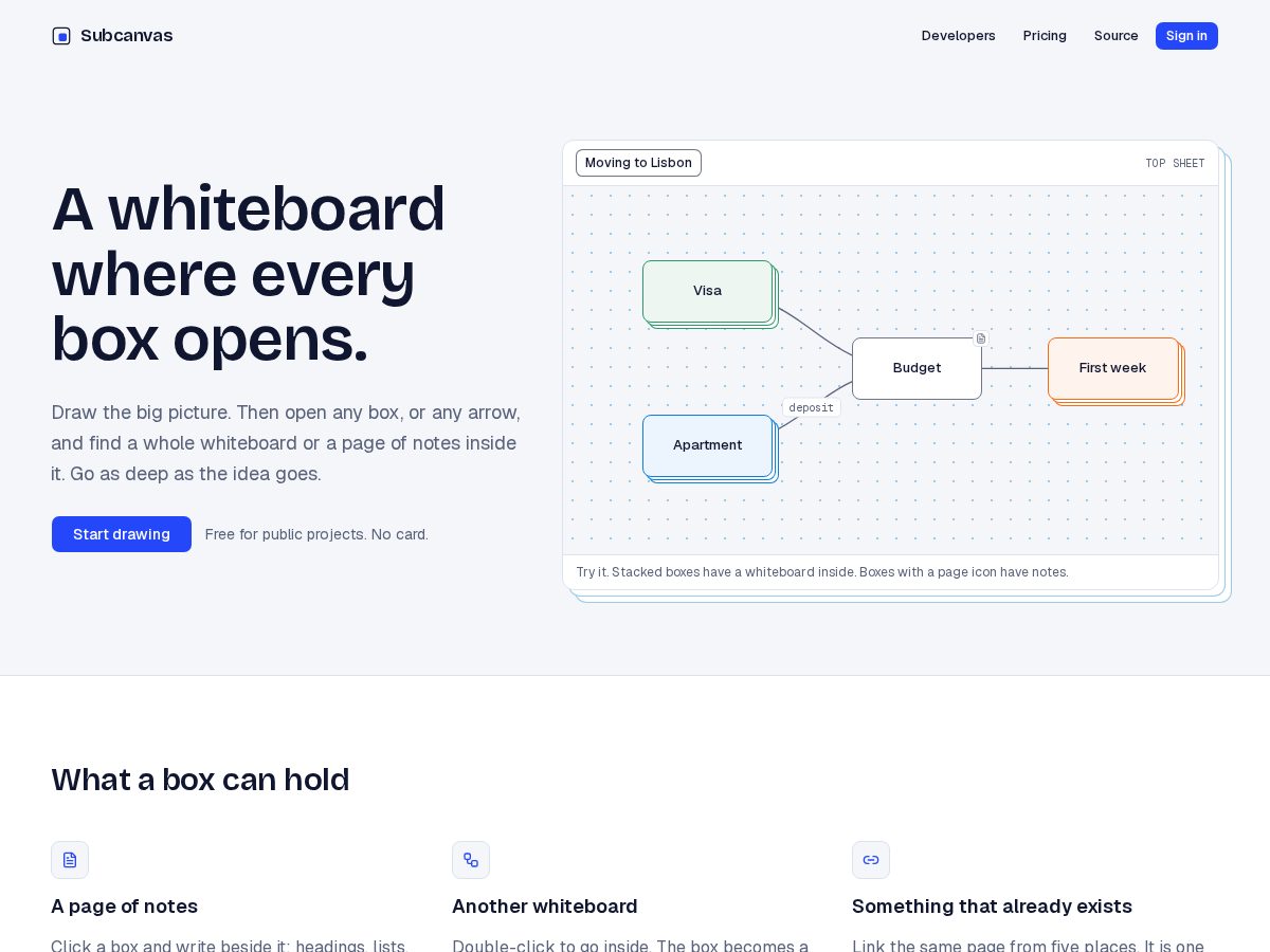 Landing-page snapshot of subcanvas.app