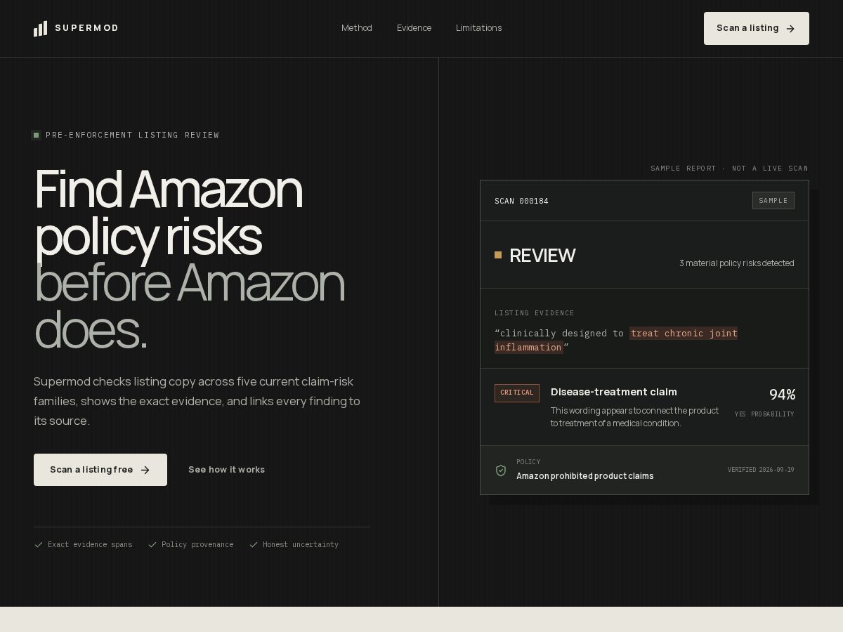 Landing-page snapshot of supermod.app