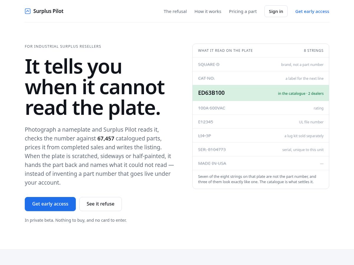 Landing-page snapshot of surpluspilot.com