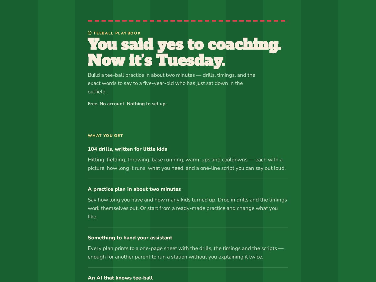 Landing-page snapshot of teeballplaybook.com