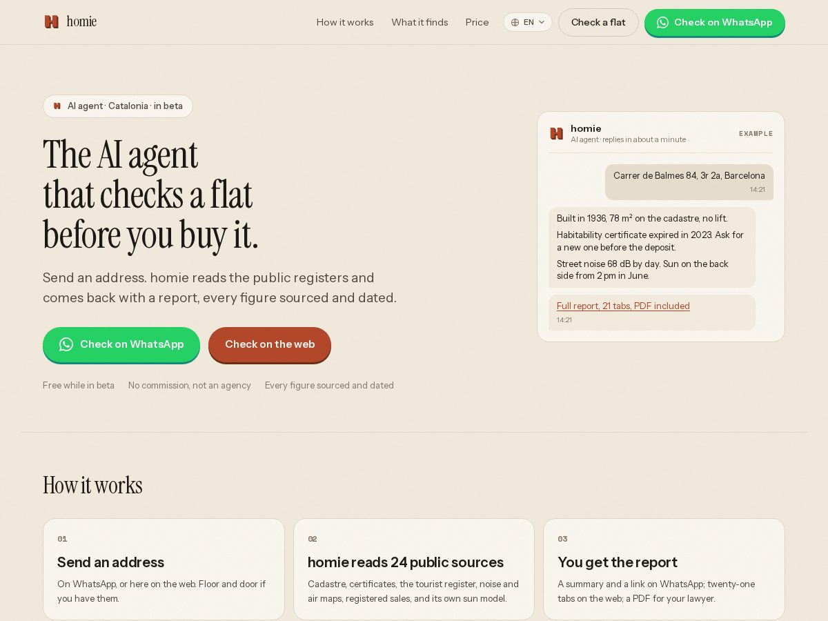 Landing-page snapshot of texthomie.com