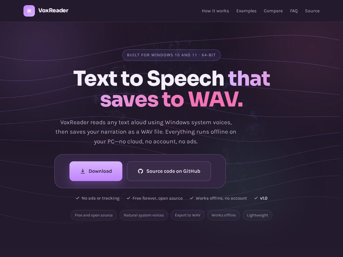 Landing-page snapshot of texttospeechpc.com