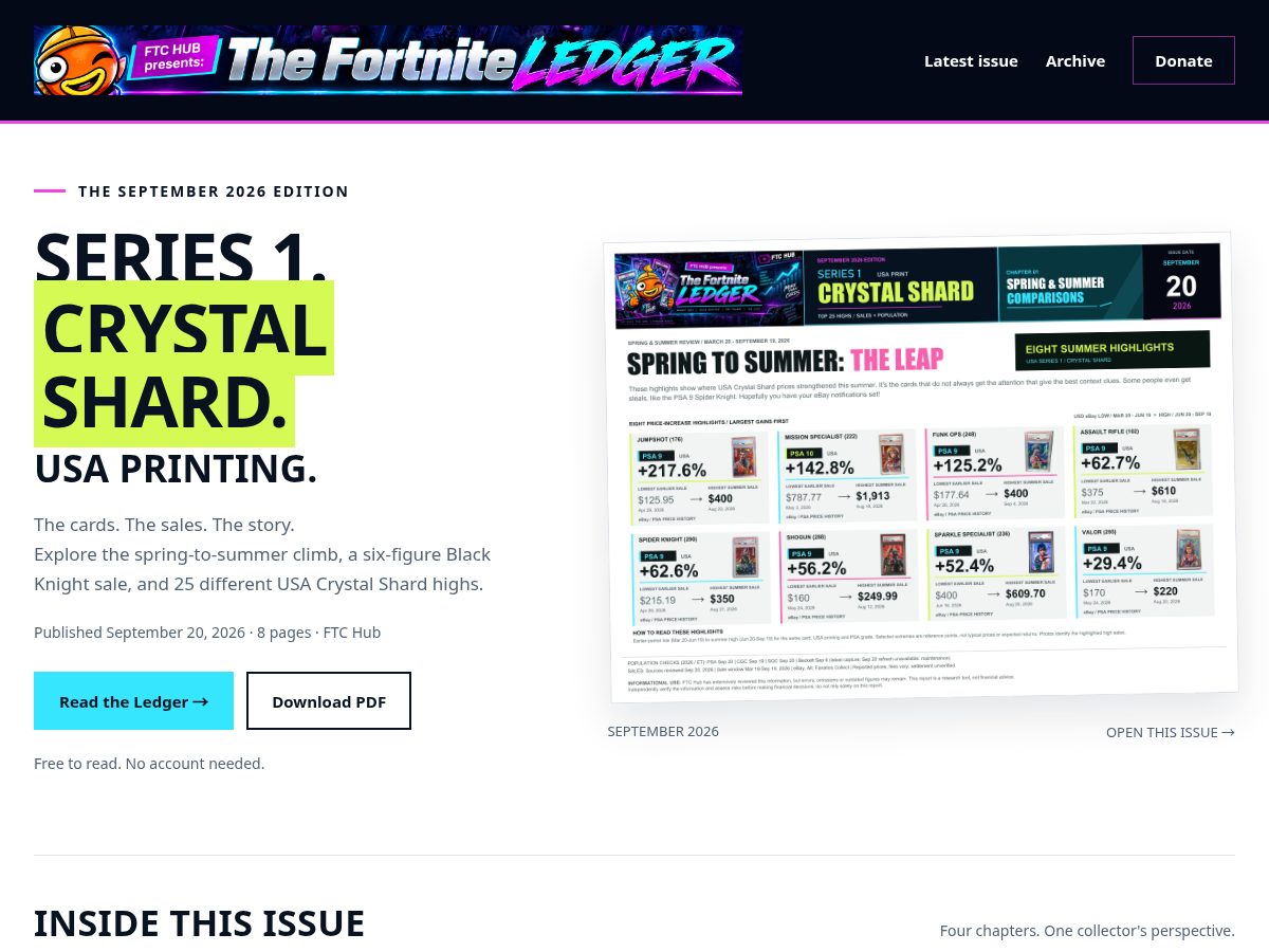Landing-page snapshot of thefortniteledger.com
