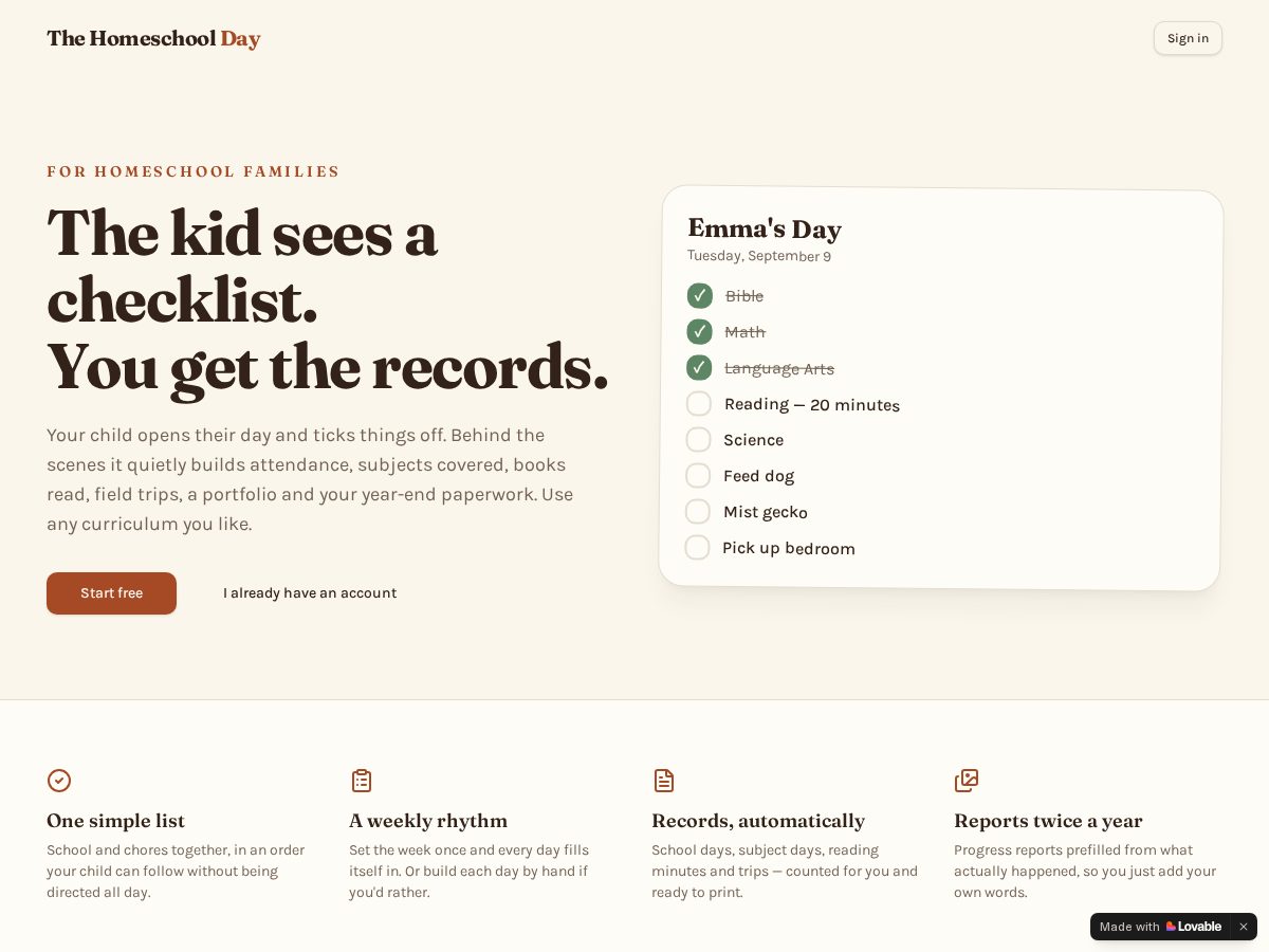 Landing-page snapshot of thehomeschoolflow.com