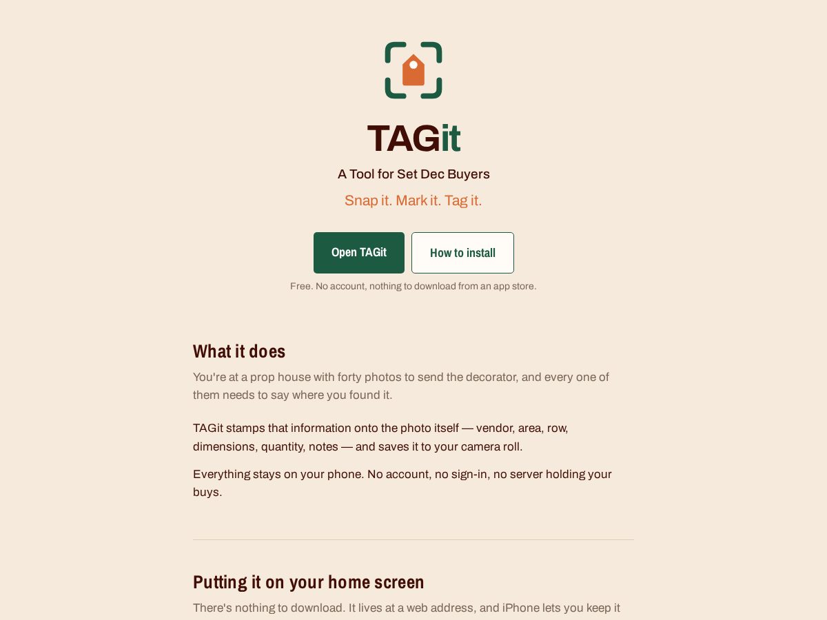 Landing-page snapshot of thetagit.app