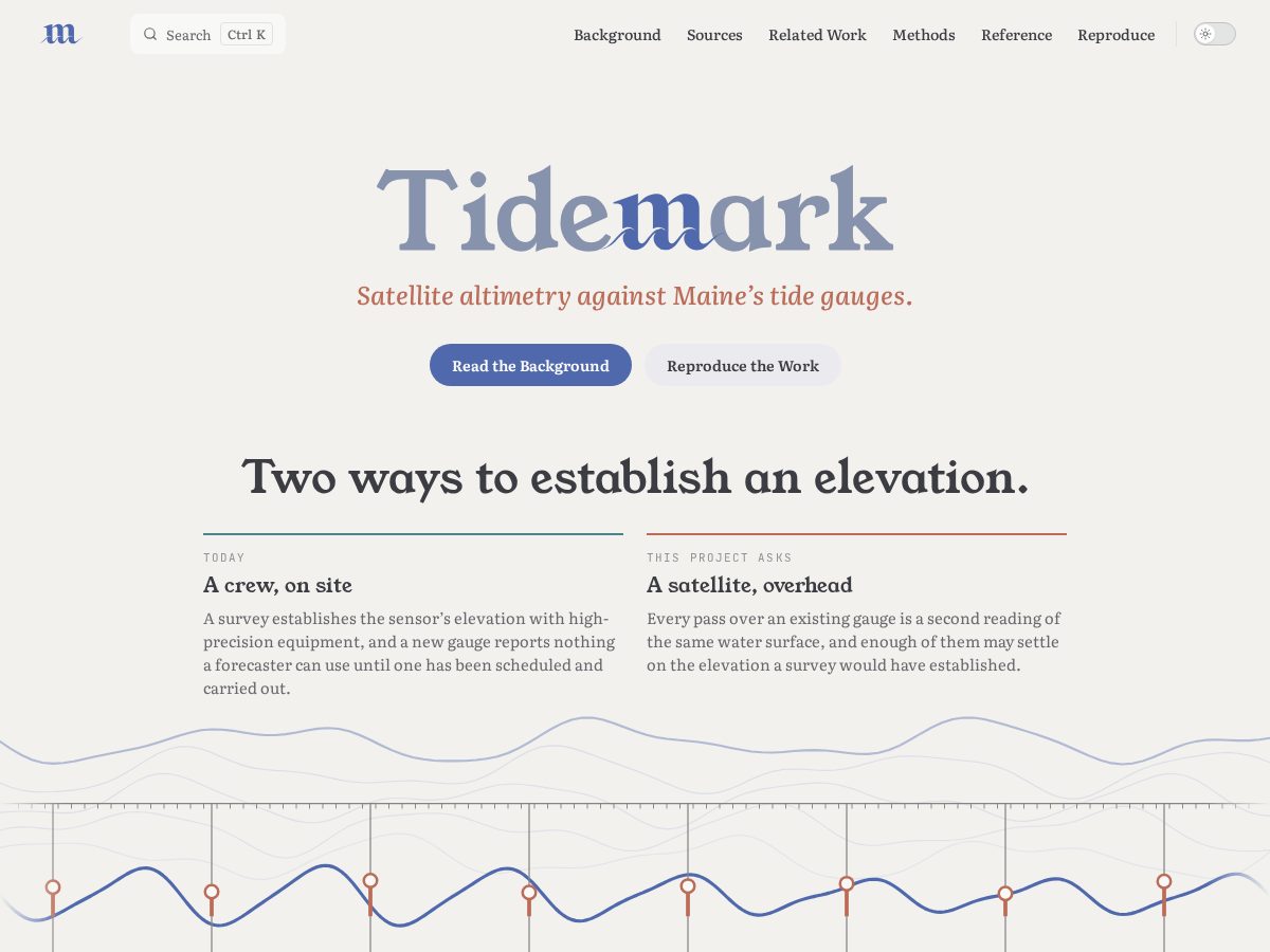 Landing-page snapshot of tidemark.fyi
