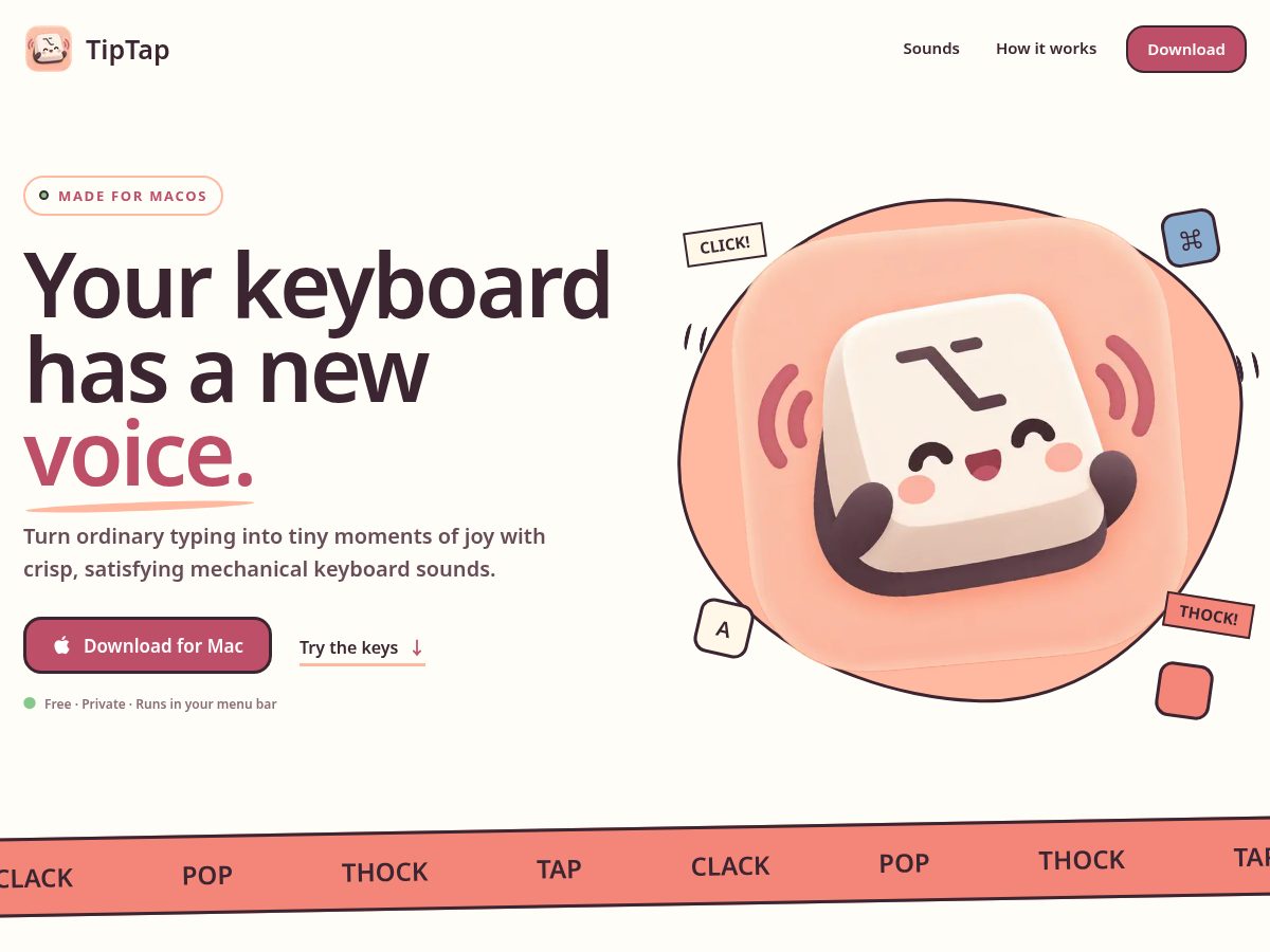 Landing-page snapshot of tiptap.lol