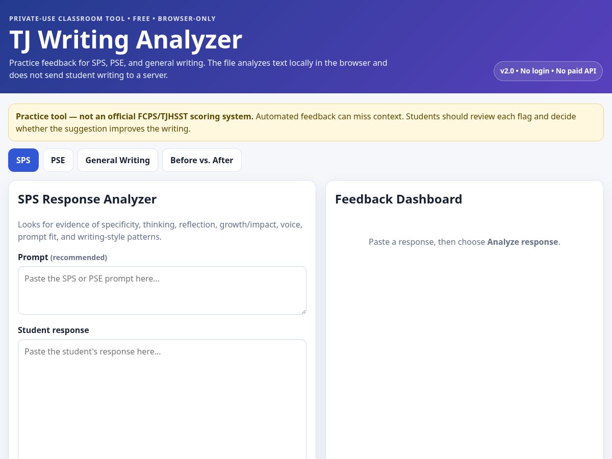 Landing-page snapshot of tjwritinglab.com