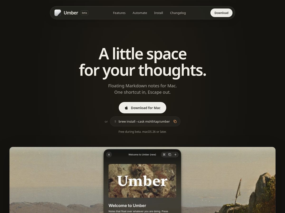 Landing-page snapshot of tryumber.app