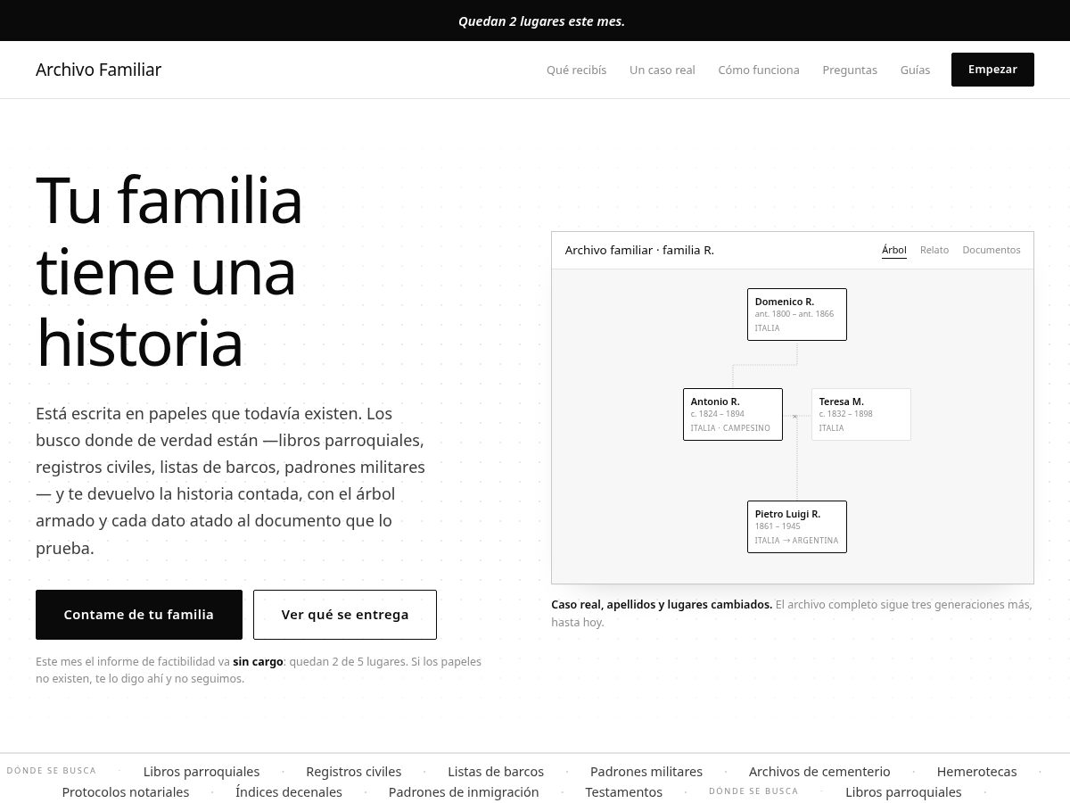 Landing-page snapshot of tuarchivofamiliar.com